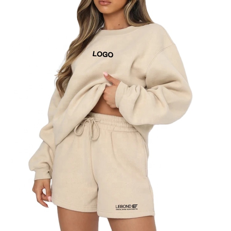 Super September Custom Casual 2 Piece Set Women Oversize Hoodies High Quality Cotton Short Two Piece Set Women Clothing 